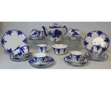 Edwardian prize blue and white teaset for Carrs CC Flour Baking Competition, 1907, comprising: 12 cups, saucers and side plat