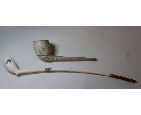 Giant clay pipe for the Great Exhibition 1851, the bowl moulded with The Crystal Palace, made by C.Crop 1851, 20cm long, also