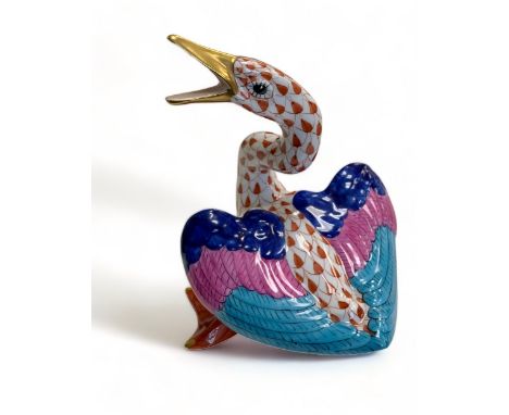 Herend, Herend Hungary hand painted ceramic goose figurine.  Stamped for Herend Hungary Handpainted to base, numbered 254. He