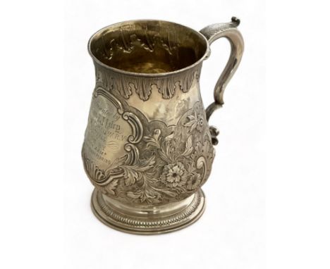 William &amp; Robert Peaston, George III 18th Century hallmarked silver tankard won by Army Seargeant Henry Perrins in 1865. 