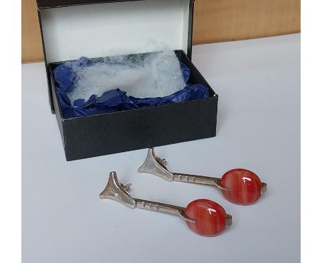 A pair of modern silver and art glass drop earrings. 