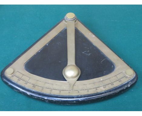 LATE 19th/EARLY 20th CENTURY BRASS SHIPS ANGLE OF LIST, MOUNTED ON EBONISED PANEL WITH BRASS HANGING RING 
