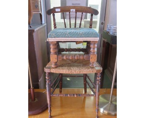 SINGLE INLAID CHAIR AND SMALL OAK STOOL