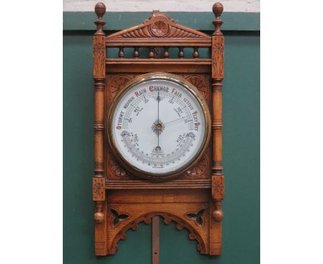 OAK CASED WALL HANGING ANEROID BAROMETER 