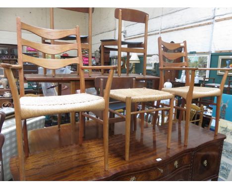 PAIR OF RUSH SEATED CHAIRS AND SIMILAR STOOL 