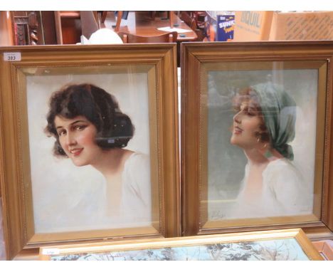 PAIR OF GILT FRAMED ITALIAN STYLE PORTRAIT PICTURES ON CANVAS, BOTH SIGNED (INDISTINCT), APPROXIMATELY 38cm x 28CM 