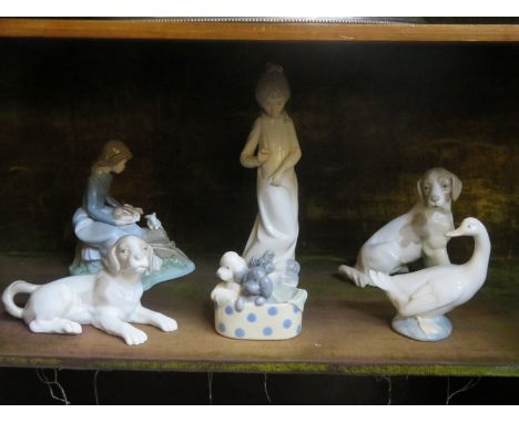 COLLECTION OF SIX VARIOUS NAO CERAMIC FIGURES, ALL ANIMAL RELATED 