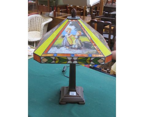 MODERN TIFFANY STYLE LAMP DECORATED WITH HUMMEL FIGURES TO SHADE 