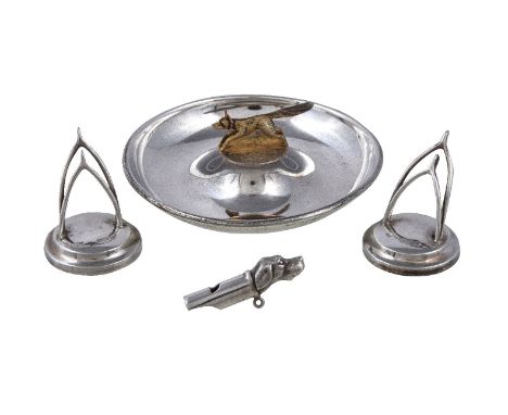 Four silver novelty items, comprising: a silver parcel gilt ash or counter tray, maker's mark G&CH (not traced), Birmingham 1