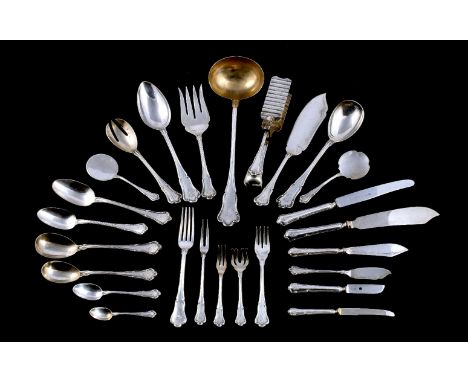 A German silver Barock pattern part table service by Koch & Bergfeld, Bremen, post 1886 .800 standard, stamped for M. Stumpf 