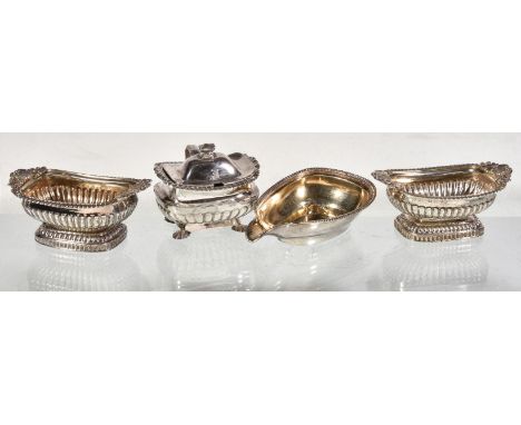 A George III silver pap boat by Stephen Adams I, London 1789, with a gadrooned border, 13.5cm (5 1/4in) long; a pair of Georg