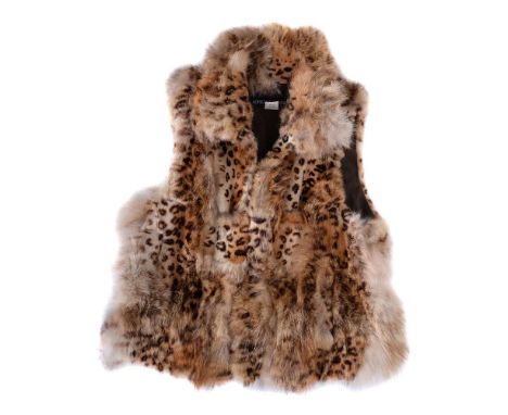 Adrenne Landau, a leopard print dyed fox fur collar vest, with a polyester lining, size L, 63cm long