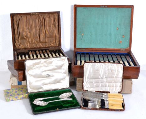 ϒA collection of electro-plated flatware, mostly cased, to include: a cased Hanoverian pattern part table service for 8 place