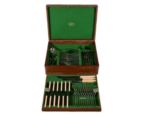 An electro-plated old English pattern table service by Toye & Co., Sheffield, comprising:   Six table spoons   Twelve dessert