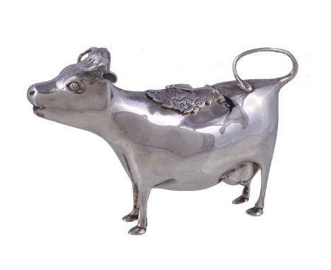 Asprey, a silver cow creamer by Asprey & Co., London 1972, standing four-square, the hinged cover with a bee finial within a 