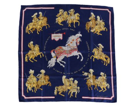 Hermes, Carrousel, a silk scarf, in  deep blue colourway, 88cm x 88cm