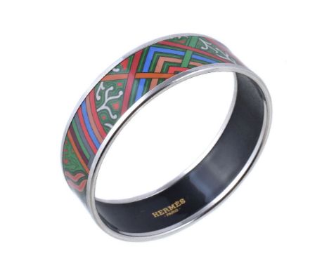 Hermes, a narrow printed enamel bangle/bracelet, 2015, multicoloured abstract, printed mark Hermes Paris Made in France =T, 1