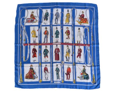 Hermes, Grande Livree, a multi coloured silk scarf, designed by Francoise Heron, circa 1970, the cream panels with liveried m