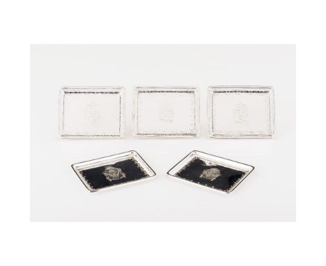 A group of five rectangular saucers, Silver 916/000, Chinese export porcelain style engraved decoration, Oporto hallmark (193