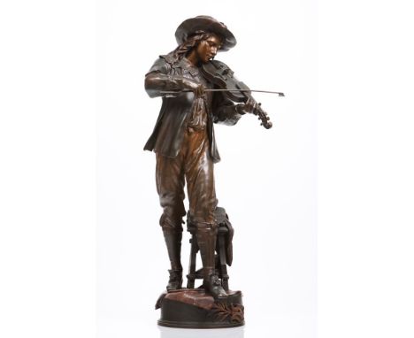 Leon Gregoire (séc. XIX/XX)A violin player, Patinated bronze sculpture, Signed L.Gregoire, Height: 85 cm