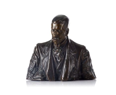 António Teixeira Lopes (1866-1942)A bust of Eça de Queiroz, Patinated bronze sculpture, Signed, Height: 18 cm