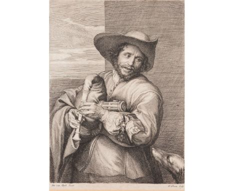 A portrait of François Langlois, Black ink print on paper, After drawing by Anthony van Dyck (1599-1641) engraved by Jean Pes