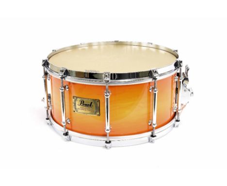 Pearl Master Series Symphonic Custom 14" x 6.5" ten lug snare drum, made in Japan, ser. no 380688, orange maple shell, soft c
