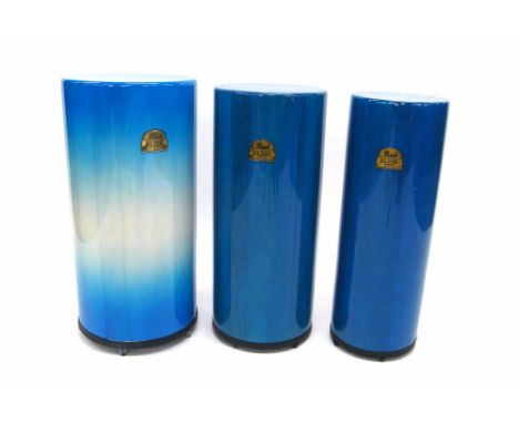 Set of three (14", 12", 10") Pearl Elite Series tube Cajon drums, blue finish, gig bag