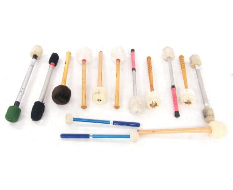 Quantity of larger drum beaters and mallets to include examples by Mike Balter, Chalklin etc within a soft stick bag