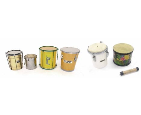 Pearl 10" x 10" Brazilian drum; together with two Gope Brazilian drums and three others 
