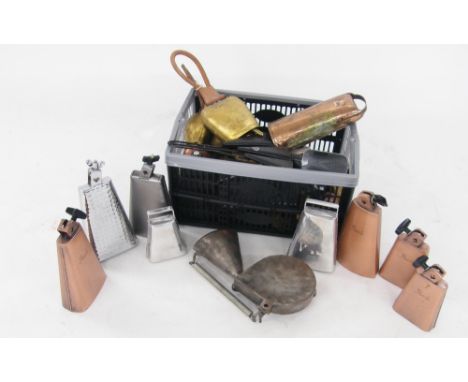 Quantity of assorted cowbells to include a set of five pearl El Negro cow bells and various others