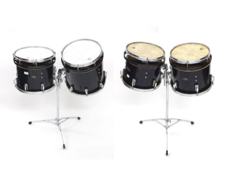 Set of four Pearl/Remo Vari-pitch/Roto tom drums, with stands, cased (4)