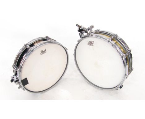 Pearl Free Floating System 14" ten lug snare drum, made in Japan, ser. no. 839750, with polished brass shell, case; together 
