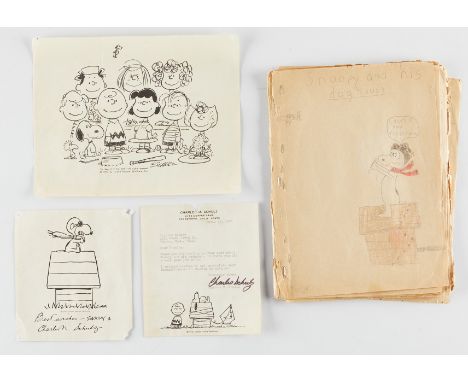 Charles Schulz (American, 1922-2000). Group of two prints with a hand-signed letter. These were sent in response to a child's
