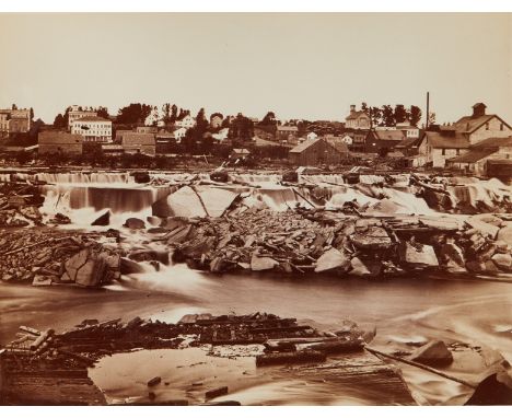 Benjamin Upton (American, 1818-1910). Cabinet card photograph depicting St. Anthony Falls in 1863 in Minnesota. Titled "St. A