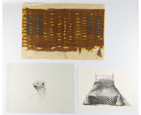 Group of three prints by various artists. Stephen Hartman (American, b. 1947) mixed media untitled abstract print on Japan pa