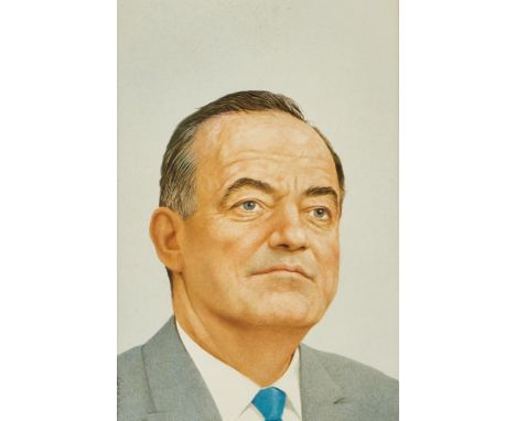 Robert Vickrey (American, 1926-2011). Egg yolk tempera on masonite portrait of Hubert Humphrey, the respected Minnesota Senat