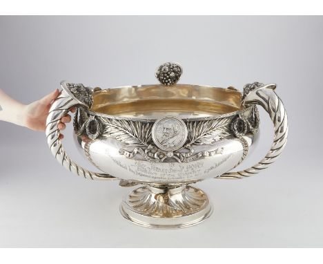 Silver punch bowl. Designed by Alfred Lenz of New York. Presented to James J. Hill at a banquet given by "Minneapolis friends