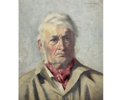 Gertrude Massey (n�e Seth) (British 1868-1957): Portrait of a Victorian Countryman in Red Neck Scarf, oil on canvas signed an