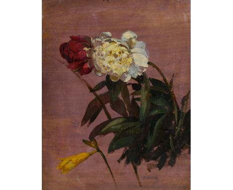 R Denet, summer flowers, oil on paper, signed, 32cm x 25cm, mounted 