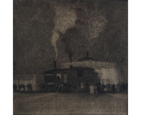 Eric Hesketh Hubbard (1892 - 1957), the roundabout, etching, signed in pencil, no. 12 of 50 proofs, image 17cm x 17cm, framed