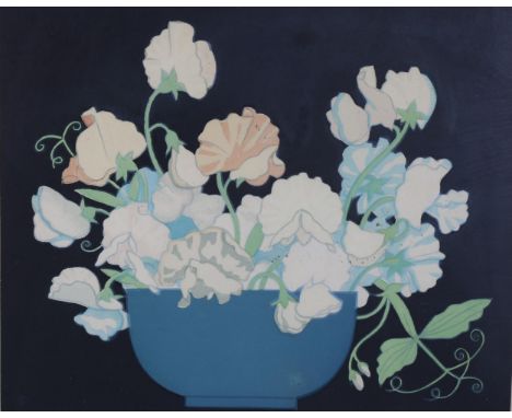 John Hall Thorpe (1874 - 1947), sweet peas, colour woodblock print, signed and titled in pencil, 23cm x 29cm, framed 