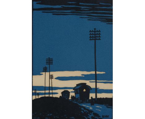 Eric Hesketh Hubbard (1892 - 1957), gypsy caravans, colour woodblock print, signed in pencil, image 19cm x 12.5cm, framed 