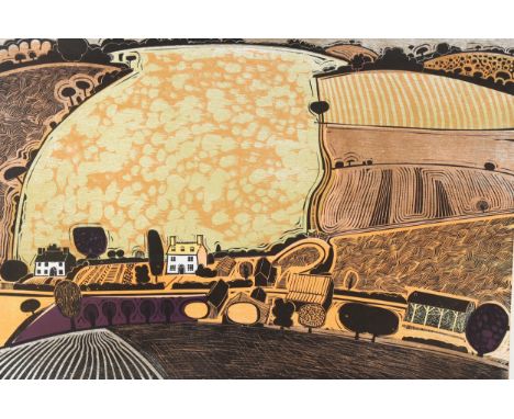 Graham Clarke, big field, colour lithograph, printed signature, image, 42cm x 60cm, unframed 