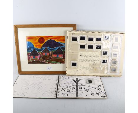 Dietmar Vollmar, 2 artist's sketch albums circa 2008, and an acrylic African village scene, framed (3) 