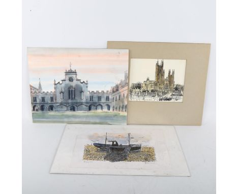 Robert Tavener (1920 - 2004), watercolour, college buildings, 28cm x 35cm, together with ink/watercolour, drying nets, 21cm x