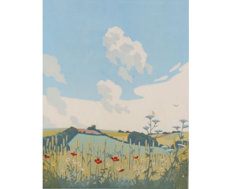 John Hall Thorpe (1974 - 1947), summer, colour woodblock print, signed and titled in pencil, image 35cm x 27cm, framed 