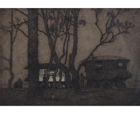Eric Hesketh Hubbard (1892 - 1957), New Forest gypsies, 3rd state etching, signed in pencil, no. 18 of 50, image 12cm x 18cm,