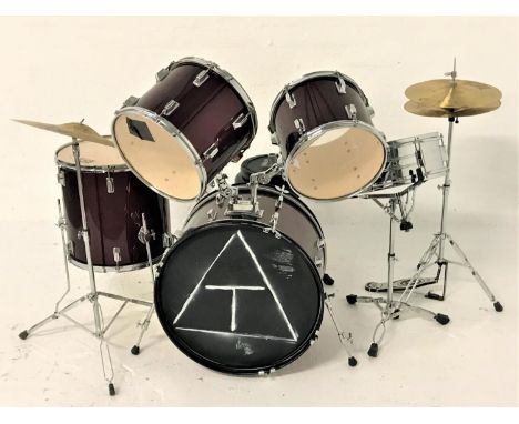 SESSION PRO DRUM KITcomprising four drums with deep red coloured bodies, snare drum, two cymbals and a stool 