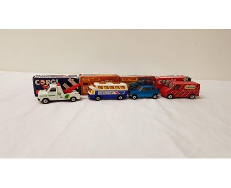 SELECTION OF DIE CAST VEHICLESincluding a Jaguar Track Car, Land Rover, Rover Police car, Ford Wrecker Truck, 4x4 Jeep, Airpo